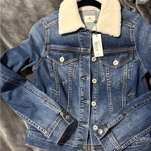 AG Adriano Goldschmied Blue Denim Jacket with Cream Collar